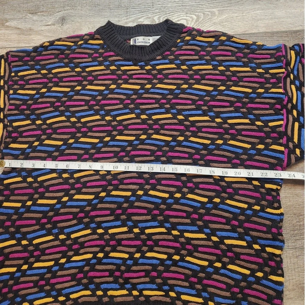 Ron Chereskin Sweater Mens XL Black Multi Cotton Vintage 90s Textured Knit